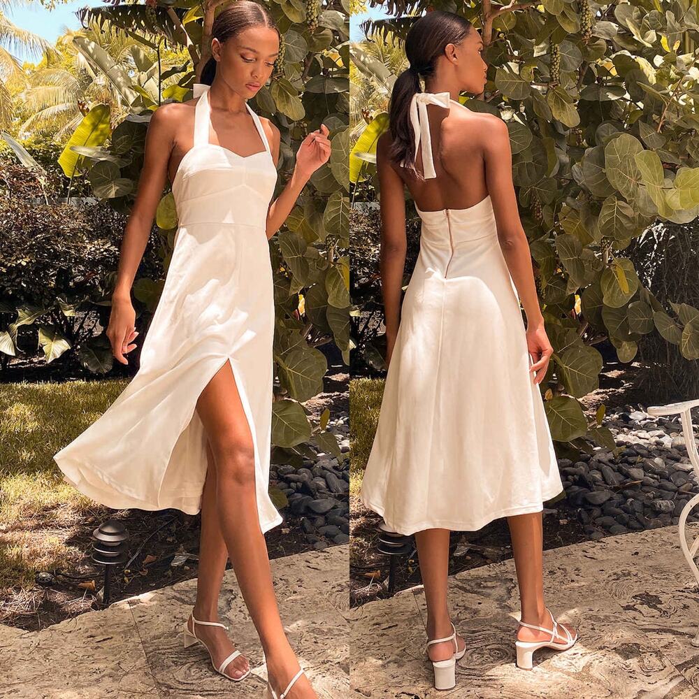 Lulus This is Bliss White Halter Midi Dress size XS NWT